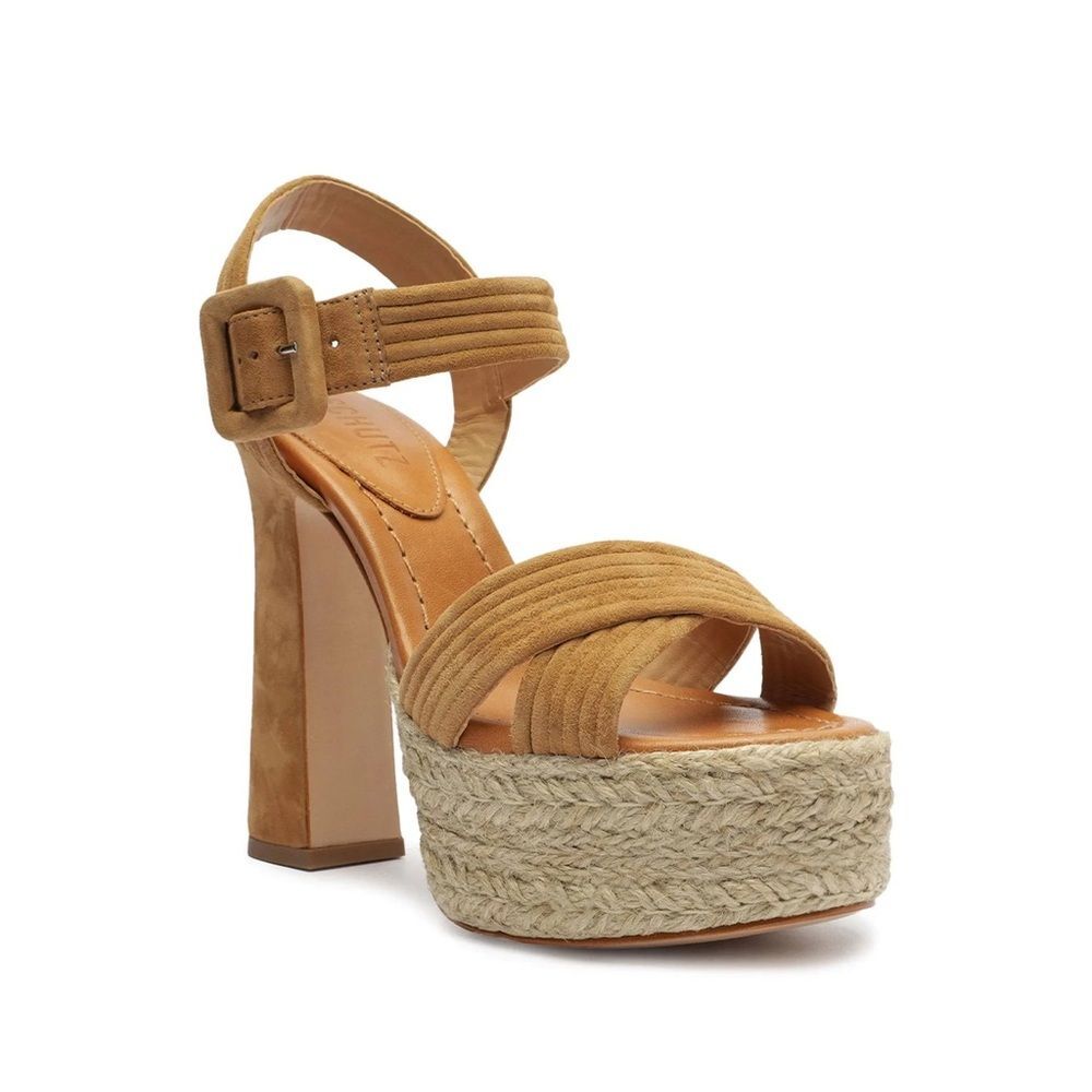 SCHUTZ Tan Suede Platform Espadrille Sandals